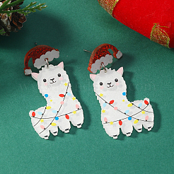 かわいいクリスマス羊のアクリルダングルスタッドピアス  プラチナ  ホワイト  46x24mm&nbsp;QW2169