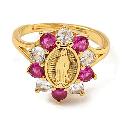 Oval with Hand Rack Plating Brass Micro Pave Cubic Zirconia Adjustable Rings&nbsp;RJEW-I105-04G-07