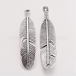 Tibetan Style Alloy Feather Pendants&nbsp;TIBEP-Q043-326-RS