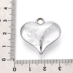 アクリルパーツ  花のチャーム付きハート  銀  27.5x27.5~28x10mm  穴：3.5mm&nbsp;OACR-T030-39B