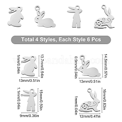 24Pcs 4 Style 201 Stainless Steel Bunny Charms&nbsp;STAS-SC0003-43