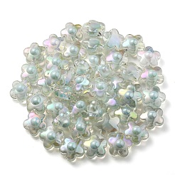 UVメッキレインボー虹色透明アクリルビーズ  ツートン  花  アクアマリン  17x17x9mm  穴：2.7mm&nbsp;OACR-C007-03E