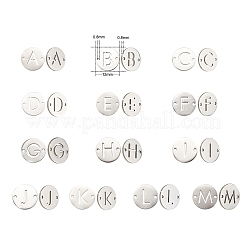 201 ステンレススチールリンクコネクター  アルファベット付きのフラットラウンド  a～zの文字  12x0.8mm  穴：0.8mm  26個/セット&nbsp;STAS-CJ0004-04