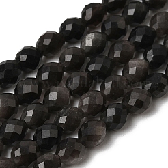 天然銀光沢の黒曜石ビーズ 連売り  多面カット  ライス  6~6.5x5~6mm  穴：1.2mm  約58~62個/連  14.57''~14.76''（37~37.5センチメートル）&nbsp;G-K376-F12-01