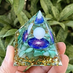 オルゴナイトピラミッド樹脂エネルギー発生器  レイキ ナチュラル グリーン アベンチュリン チップ入り、ホーム オフィス デスク装飾用  50mm&nbsp;PW-WG4F687-01