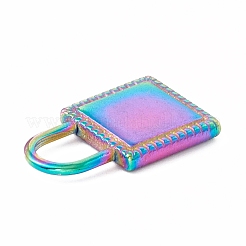 イオンプレーティング（IP）304ステンレスペンダント  南京錠  虹色  19.5x12x2.5mm  穴：6.5x5.5mm&nbsp;STAS-C049-34M