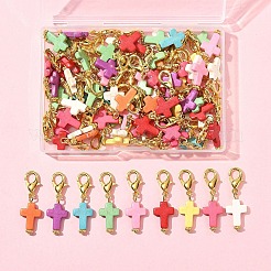 80Pcs Synthetic Turquoise Cross Pendant Decorations&nbsp;HJEW-FS00038
