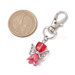 5個 5色の花の天使のガラスペンダント装飾  バッグ装飾用の合金製回転留め金チャーム  ミックスカラー  58x18x11mm  1pc /カラー&nbsp;HJEW-JM02576