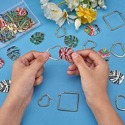 DIYイヤリング作成キット  モンステラの葉の合金エナメルペンダントとハートと菱形の201ステンレススチールフープピアスを含む  ゴールドカラー  33.5x30x1.5mm  穴：5mm&nbsp;DIY-SZ0008-21