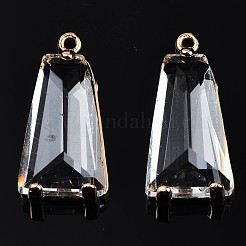クリアガラスペンダント  真鍮パーツ  長持ちメッキ  多面カット  台形  ライトゴールド  23.5x11x5mm  穴：1.4mm&nbsp;X-GLAA-Q088-024B