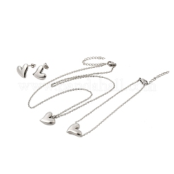 304ステンレススチール製ハートペンダントネックレス＆ブレスレット＆スタッドピアスセット  ステンレス鋼色  ネックレス：17.95インチ（45.6cm）&nbsp;SJEW-P008-01P