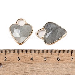 天然ラブラドライトのファセットペンダント  金メッキ真鍮ハートチャーム  23x18x7~7.5mm  穴：6x6.5mm&nbsp;KK-L218-005G-03