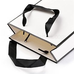 長方形の紙袋  ハンドル付き  ギフトバッグやショッピングバッグ用  ホワイト  22x16x0.6cm&nbsp;CARB-F007-01C-01