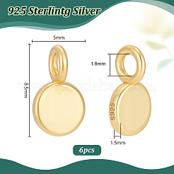 スターリングシルバーのフラットラウンドチャーム6個925個  ゴールドカラー  8.5x5x1.5mm  穴：1.8mm&nbsp;STER-PH0004-45