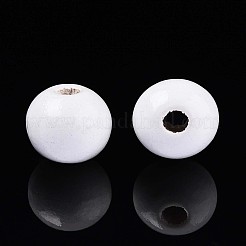 スプレー塗装された丸い天然シマウッドビーズ  ホワイト  8~8.5x6.8mm  穴：1.8~2mm&nbsp;WOOD-A018-8mm-30