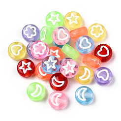 透明スプレー塗装アクリルビーズ  星/月/花/ハート柄  フラットラウンド  ミックスカラー  7x3.5mm  穴：1.6mm  約6250個/500g&nbsp;TACR-N018-01