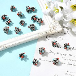 18個6スタイルチベットスタイルアロイビーズ  アクリルと  アンティークシルバー  7~11x7.5~11x7~9mm  穴：1~2mm  3個/スタイル&nbsp;FIND-CJ0005-74