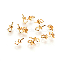 304ステンレススチールカップパールペグベイルピンペンダント  片穴パーツ用  ゴールドカラー  6x3mm  穴：1.5mm  ピン：0.7mm&nbsp;X-STAS-F227-50-G