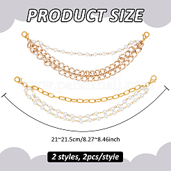 4Pcs 2 Styles Plastic Pearl & Iron Paperclip Chains Boot Strap Chains&nbsp;HJEW-PH02102-01