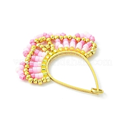 ガラスシードビーズペンダント  花と涙  丸カン付き  パールピンク  38.5x35.5x2.5mm  穴：3mm&nbsp;PALLOY-MZ00531-01