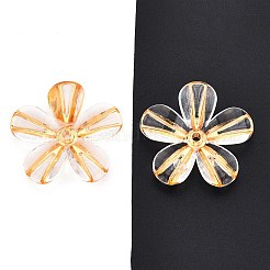透明なアクリルビーズ  ゴールドライン入り  花  ゴールド  29x29x5mm  穴：2mm  約342個/500g&nbsp;TACR-T028-18A