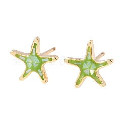 真鍮エナメルのヒトデスタッドピアス  貝殻とスターリングシルバーのピン付き  長持ちメッキ  カドミウムフリー＆ニッケルフリー＆鉛フリー  18KGP本金メッキ  9x9.5mm&nbsp;EJEW-I322-02G