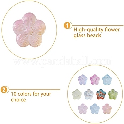 120個10色透明スプレー塗装ガラスビーズ  花  ミックスカラー  12.5x13x6mm  穴：1mm  12個/カラー&nbsp;GLAA-DC0001-32