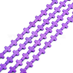 4連売り合成ターコイズ染色ビーズ連売り  宗教クロス  青紫色  15.5x12x4mm  穴：1.4mm  約24~26個/連  14.96''~16.14''（38~41センチメートル）&nbsp;G-TA0003-29A