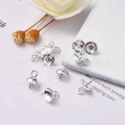 304ステンレススチールカップパールペグベイルピンペンダント  片穴パーツ用  銀  8.5x6mm  穴：2mm  ピン：0.8mm&nbsp;X-STAS-H410-19S-B