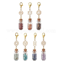7 Chakra Natural Red Aventurine & Red Jasper & Green Aventurine & Tiger Eye & Synthetic Turquoise & Amethyst & Lapis Lazuli Chips inside Glass Wishing Bottle Pendant Decorations&nbsp;HJEW-JM03099-01