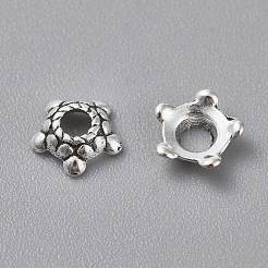 チベット銀ビーズキャップ  鉛フリー＆カドミウムフリー  花  アンティークシルバー  直径約6mm  穴：2mm&nbsp;AA289