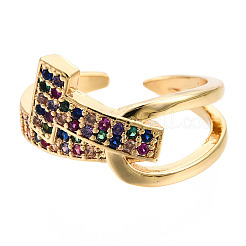 キュービックジルコニアのイニシャルTオープンカフリング  本物の 18k ゴールド メッキ 真鍮 ノット チャンキー リング 女性用  ニッケルフリー  カラフル  usサイズ6 1/4(16.7mm)&nbsp;RJEW-N037-041A