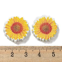 プリントウッドビーズ  ヒマワリ  ゴールド  19.5x5.5~6mm  穴：2.5mm&nbsp;WOOD-G022-29E