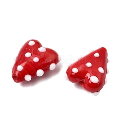 手作りのランプワークエナメルビーズ  手描きのビーズ  凹凸のある心  レッド  21x17~18x9~10mm  穴：1.8~2mm&nbsp;LAMP-Z025-01B