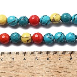 合成ターコイズビーズ連売り  染め  多面カット  ラウンド  ミックスカラー  9.5~10mm  穴：1mm  約37~38個/連  13.98~14.17インチ（35.5~36cm）&nbsp;G-L620-A02-10mm
