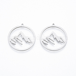 変色しない304ステンレススチールペンダント  山とリング  ステンレス鋼色  27.5x26x1mm  穴：1.4mm&nbsp;STAS-N090-LA911-1
