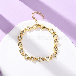 Brass Micro Pave Clear Cubic Zirconia Link Bracelets for Women&nbsp;BJEW-D342-02G