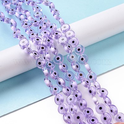 Handmade Evil Eye Lampwork Flat Round Bead Strands&nbsp;LAMP-L058-10mm-25-1