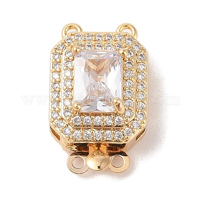 Brass Micro Pave Cubic Zirconia Box Clasps&nbsp;KK-B100-056G-1
