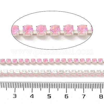 鉄ラインストーンカップチェーン  スプールで  銀  ライトローズ  3x3x2.5mm  約10ヤード/ロール&nbsp;CH-A008-02D-1