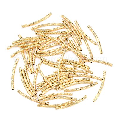 真鍮の質感のカーブチューブビーズ  18KGP本金メッキ  19.5x1.5mm  穴：0.9mm&nbsp;KK-H250-01B-G-1