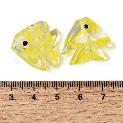手作りランプワークビーズ  魚  きいろ  22.5~23x20~21.5x7.5~8.5mm  穴：1.6mm&nbsp;LAMP-H073-01D-1