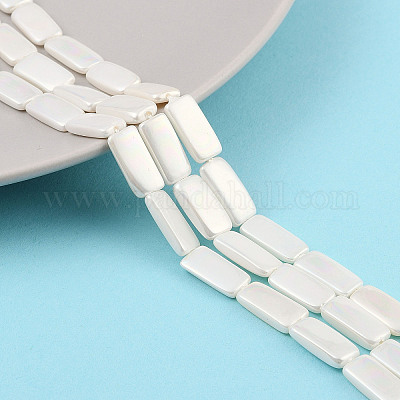 電気めっきシェルパールビーズ連売り  ホワイト  長方形  15.5x7x3~4mm  穴：1mm  約26個/連  15.75インチ（40cm）&nbsp;BSHE-C007-D01-01-1