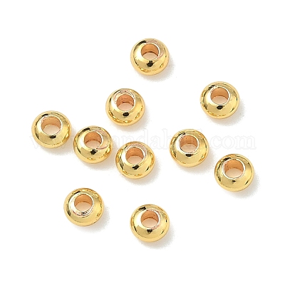 真鍮ビーズ  ロンデル  ラックめっき  カドミウムフリー＆鉛フリー  18KGP本金メッキ  3x1.5mm  穴：1.2mm&nbsp;KK-I476-30A-G-1