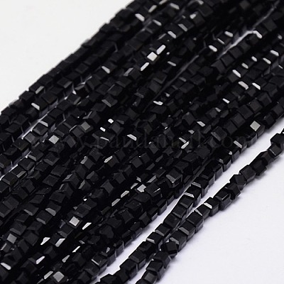 ガラスビーズ連売り  多面カット  キューブ  ブラック  3~3.5x3~3.5x3~3.5mm  穴：1mm  98~100個/連  28~30cm  約98~100個/連  13.8インチ&nbsp;EGLA-J028-3x3mm-02-1
