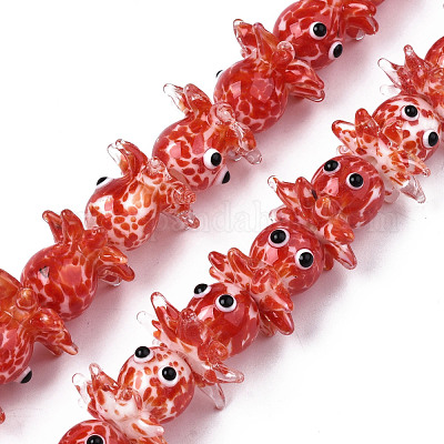 手作り凹凸柄ランプワークビーズ連売り  タコ  レッド  15~20x22~24x22~24mm  穴：1.6mm  約30個/連  17.72インチ〜21.65インチ（45~55cm）&nbsp;LAMP-N021-37C-1