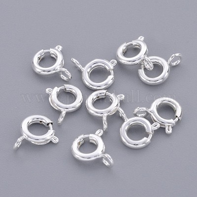 真鍮のスプリングリングの留め金  アクセサリーのコンポーネント  銀  6mm  穴：1.5mm&nbsp;EC095-S-1