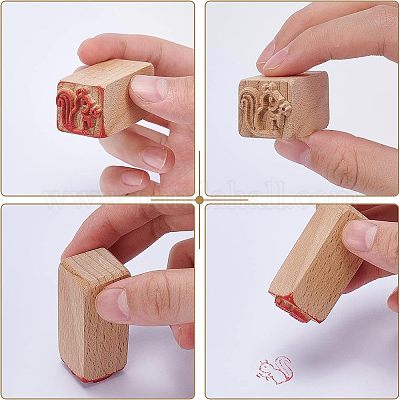 木の切手  長方形  混合模様  50x20x20mm  8模様  1個/模様  8個/セット&nbsp;DIY-OC0003-85-1