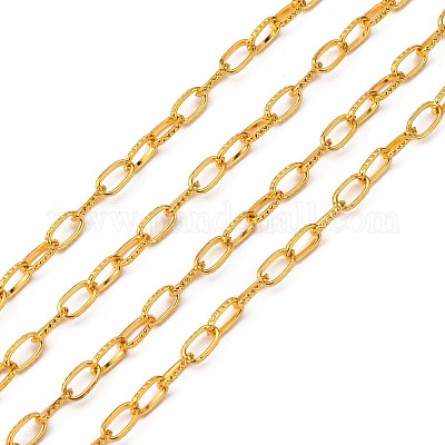 アイアン製アズキチェーン  テクスチャ  溶接されていない  スプールで  フラットオーバル  ゴールドカラー  8x5x1.2mm  約164.04フィート（50m）/ロール&nbsp;CHT012Y-G-1