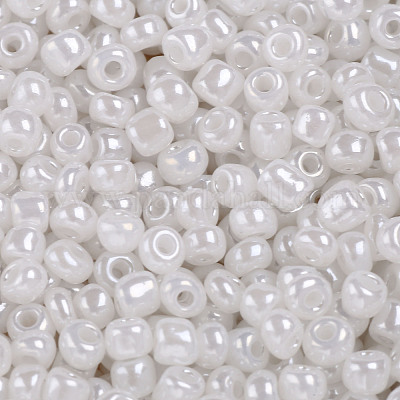 ガラスシードビーズ  セイロン  ラウンド  ホワイト  6/0  4mm  穴：1.5mm  約4500個/ポンド&nbsp;SEED-A011-4mm-141-1